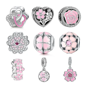 

DALARAN Pink Flowers Series DIY Charms 925 Sterling Silver Beads Charm Fit Original Bracelets For Women Jewelry Making
