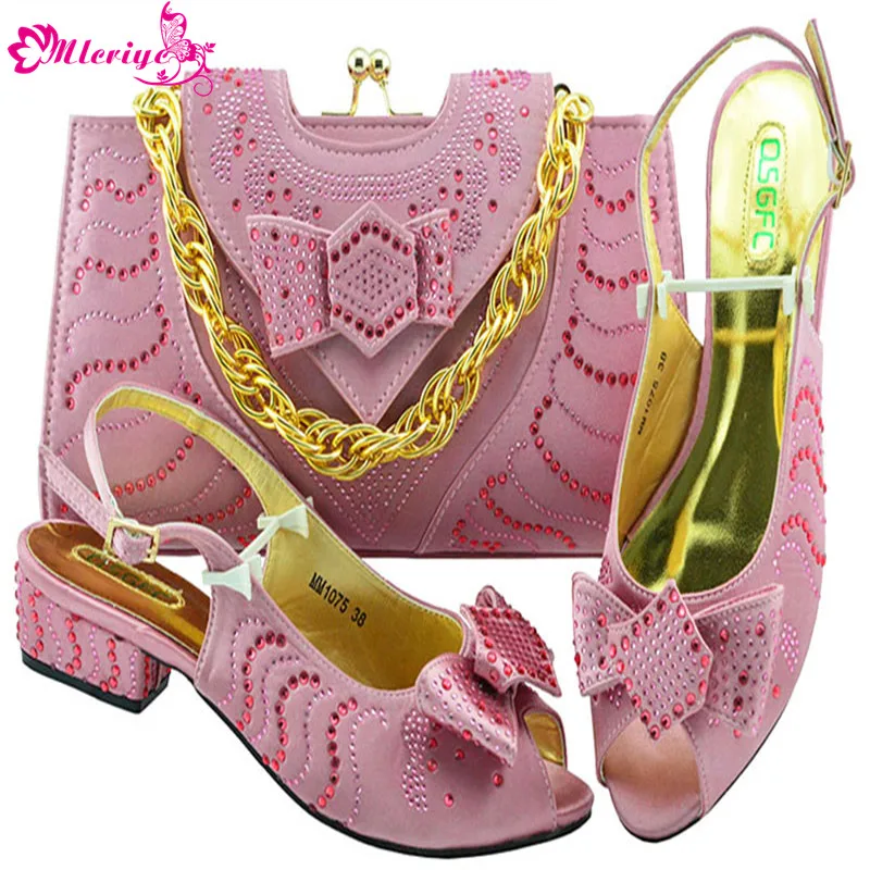 

MM1075-PINK Newest African Style shoes and bag sets Italian shoe with matching bag TOP selling shoes and bags to match