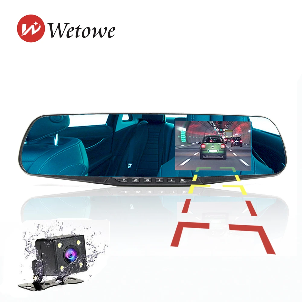 

Wetowe F16 Car Mirror Car Dash Camera Dash Cam 4.3'' DVR Dual Len HD 1080P Rear View Camera Rearview Dashcam Recorder Video