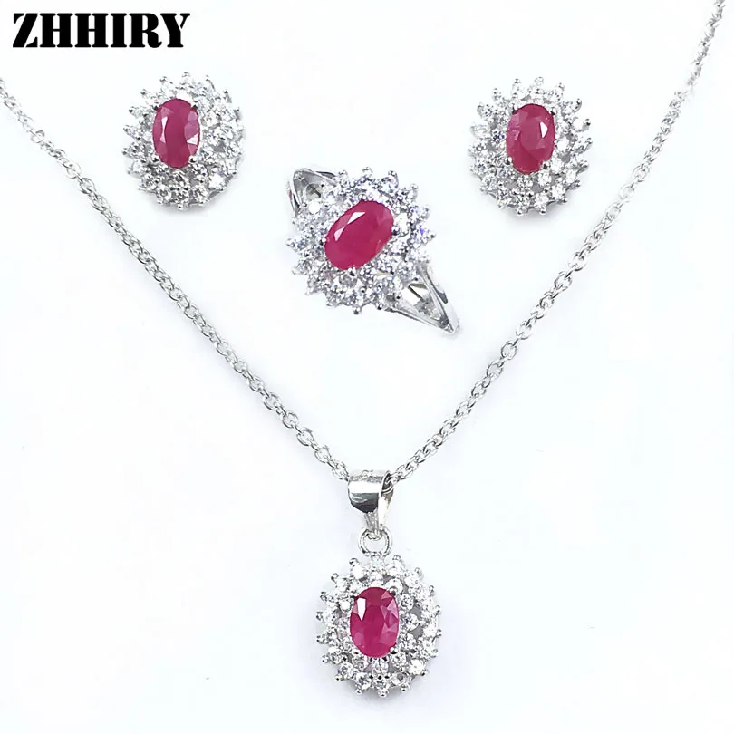 Natural Ruby Gemstone Jewelry Set Genuine solid 925 Sterling Silver
