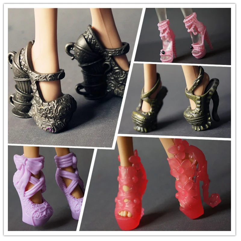 

60Pairs/Lot Good Quliaty Mixed Styles Dolls Accessories Plastic Sandals Doll Monster Shoes For Dolls
