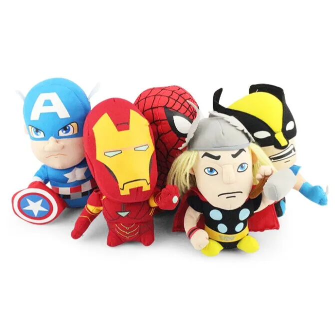 5pcs/set Anime Cartoon Dolls Thor Iron man Spiderman Captain America Plush Toys