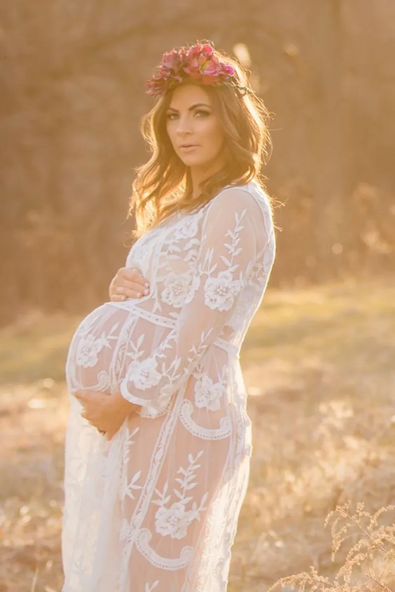 Maternity Photo Photo Dress Embroidered Mesh Hook Flower Seven point