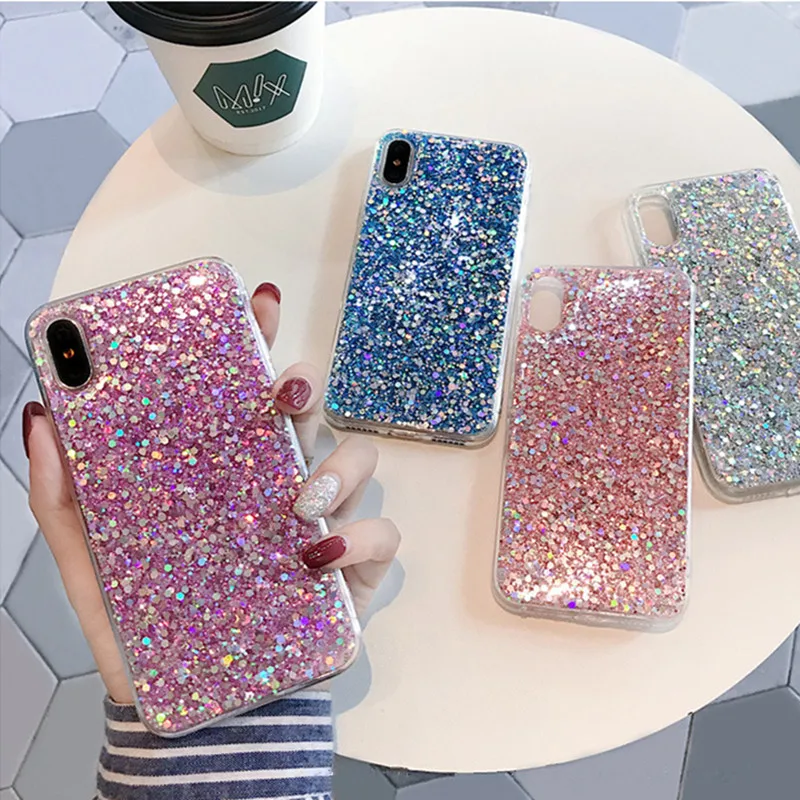 Сияющий блеск Чехлы для iphone 6 S 8 7 Plus X 5 5S SE XS MAX XR чехол телефона Хрустальные Блестки