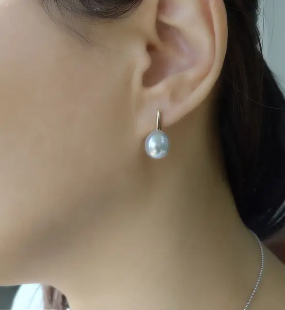 9 10mm Baroque White Genuine South Sea Pearl Drop Earrings 14k Solid 9 10mm Baroque White Genuine South Sea Pearl Drop Earrings 14k Solid Yellow Gold
