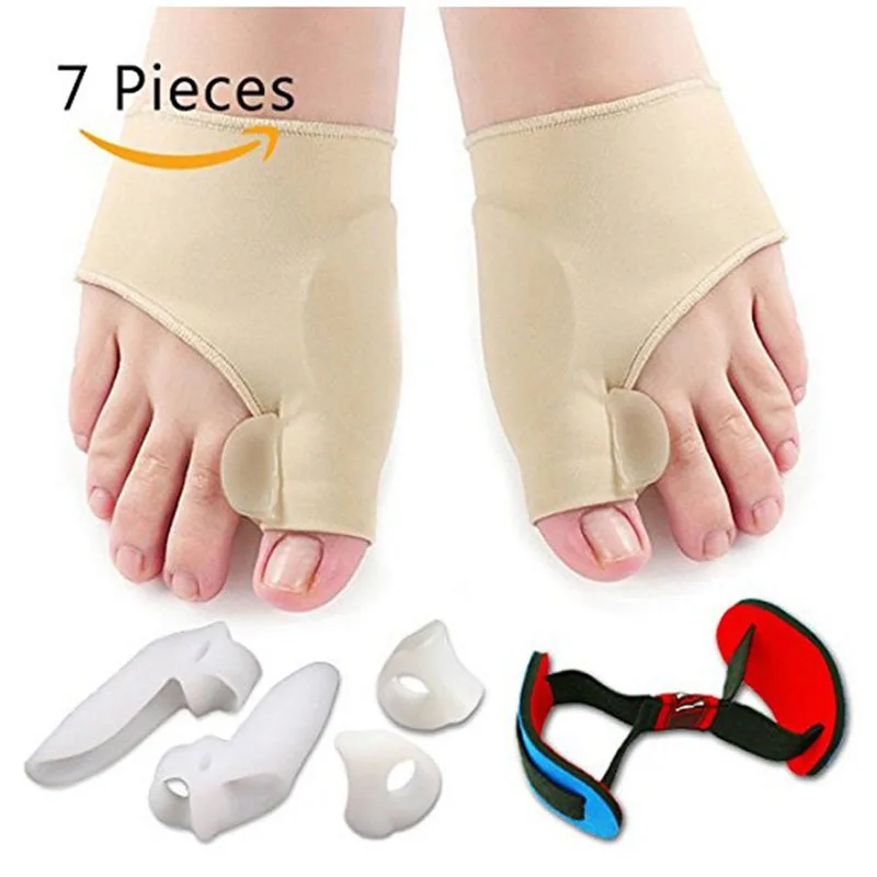 New 7pcs/set Soft Bunion Protector Toe Straightener Toe Separating Silicone Toe Separators Thumb Feet Care Foot Pain Easese