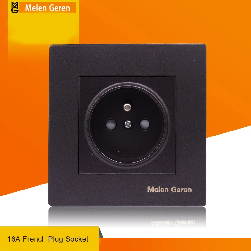 

Home Wall Power Socket Switch French Standard 16A Electrical Outlet Plug Panel Grounded Socket AC 110~250V 16A Black Plastic new