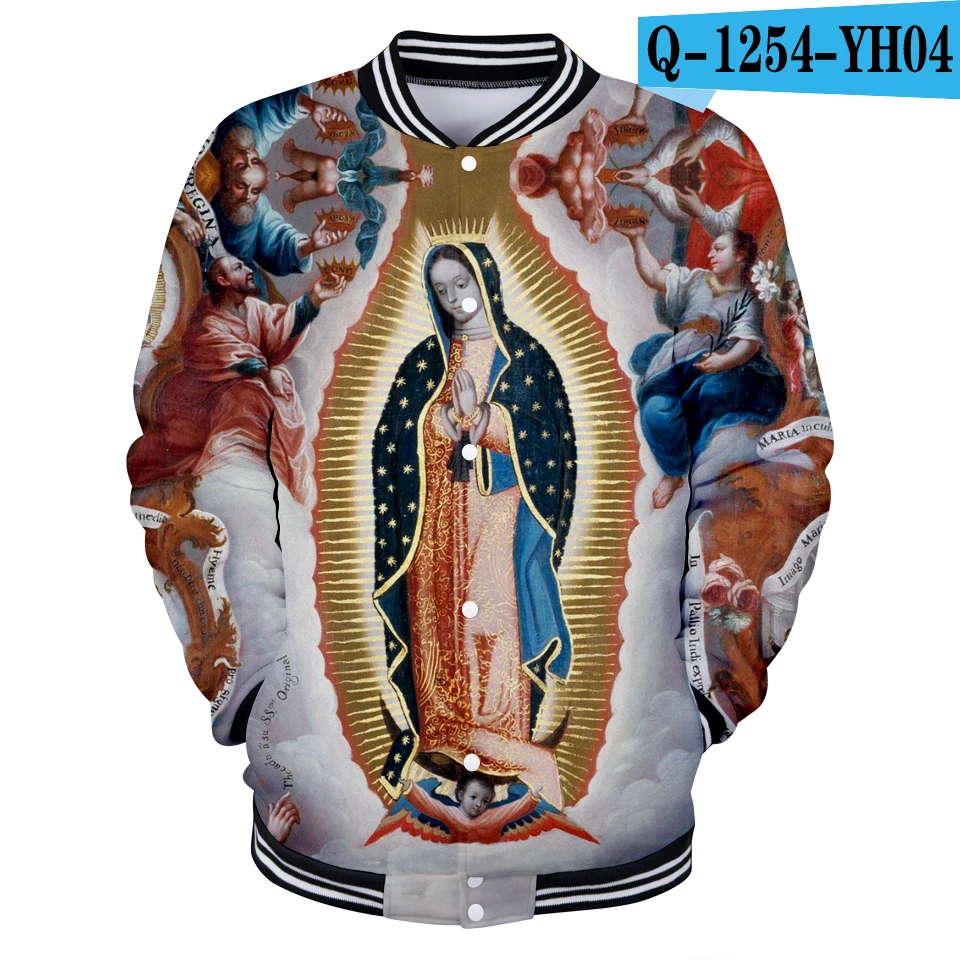 Our Lady of Guadalupe бейсбольные куртки с 3D принтом для женщин/мужчин, трендовый стиль, уличная бейсбольная куртка, повседневная одежда размера плюс - Цвет: Q1254-YH04