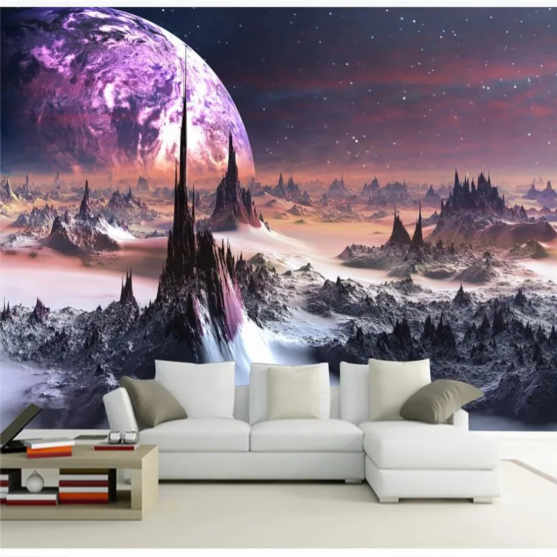 

Custom wallpaper fantasy universe starry mountain TV background wall painting decorative waterproof material
