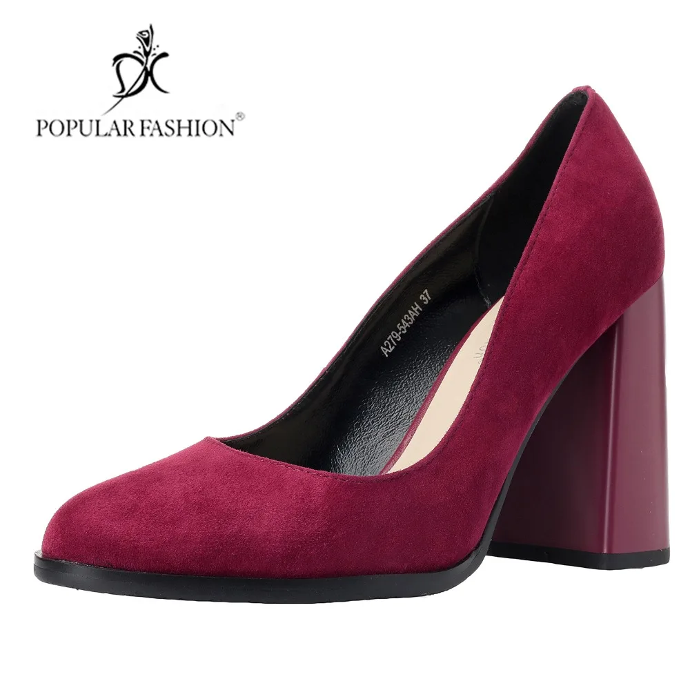 

POPULAR FASHION Women Sheep Suede Pumps Shallow Lady Platform Shoe Square Heels Women Genuine Leather Chunky Heel Wedding Shoes