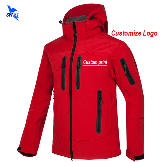 US $30.78 Custom Print New Softshell Jacket Men Waterproof Fleece Thermal Outdoor Hooded Hiking Coat Ski Trek