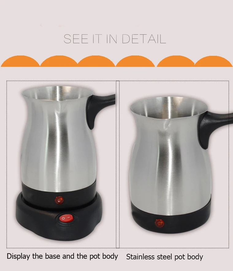 304 Stainless Steel Turkey Coffee Maker, Electrical Coffee Pot, Kettle for Home and Office, 800W
