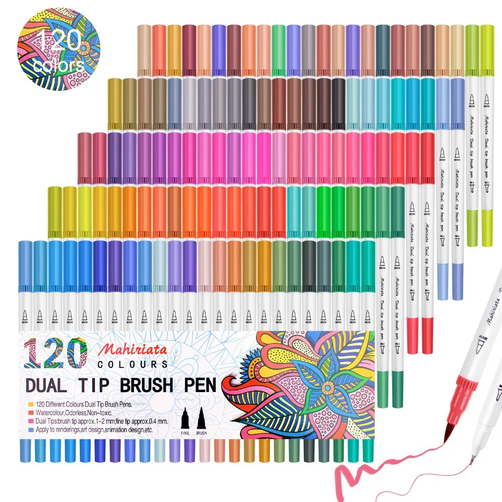 

Watercolor Brush Pen 36 48 60 72 100 120 Colors Markers Dual Tips Brush fineliner pen Art Marker Calligraphy