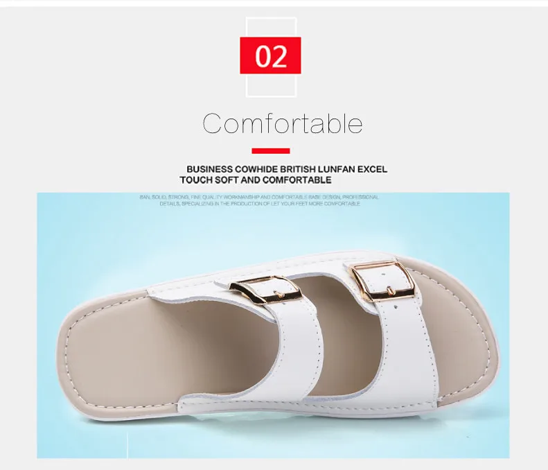 women slippers buckle real leather slides shoes solid thick sole heels beach sandals women outside flip flops summer (4)
