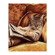 

DIY Painting By Numbers Frameless Reading Cat Animals Modern Oil Painting Wall Art Pictures by Numbers Gift for Women