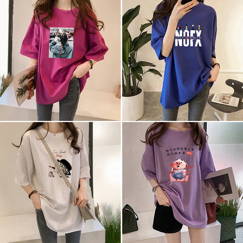 

New 2019 Summer Cotton Fashion O-Neck Short Sleeve Tops & Tees Casual Woman Female Students Couple T Shirt Cartoon Letters Print