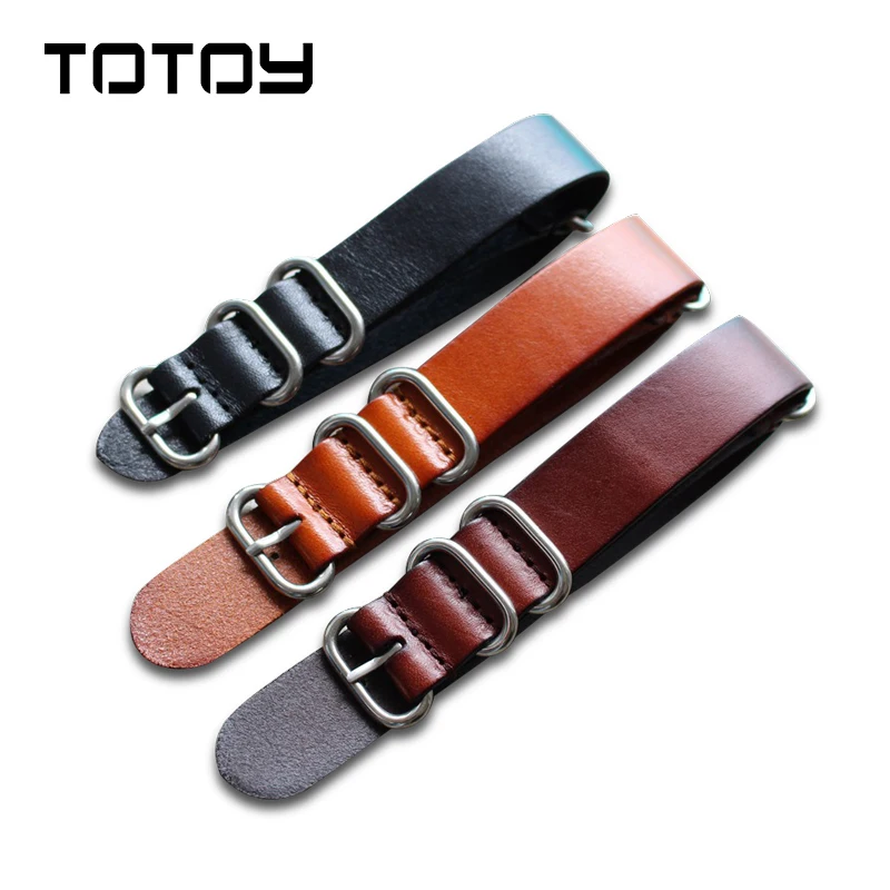 

18MM 20MM 22MM NATO Vintage Men's Premium Calfskin Strap, Shiny Brown Black Leather Strap