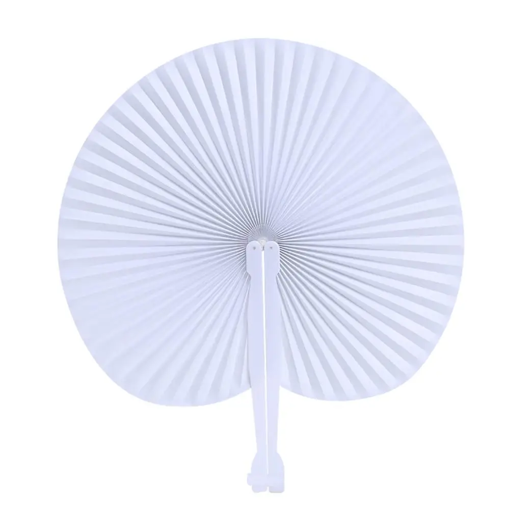  12Pcs White Wedding Circular Paper Folding Fan For Ceremony Invitations Round Shaped Wedding Fans - 33042892662