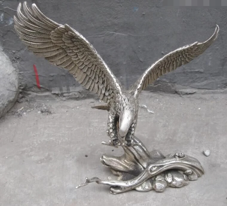 

8" Chinese silver carved fine beautiful spread the wings eagle Sculpture statue discount 30%