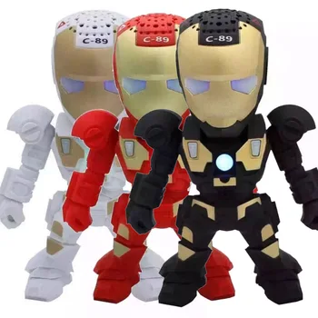 

Bluetooth LED Speaker Mini Portable Sound Box Stereo Hifi Speakers Cartoon Iron Man Supports FM Radio TF USB Card Mic Aux for PC