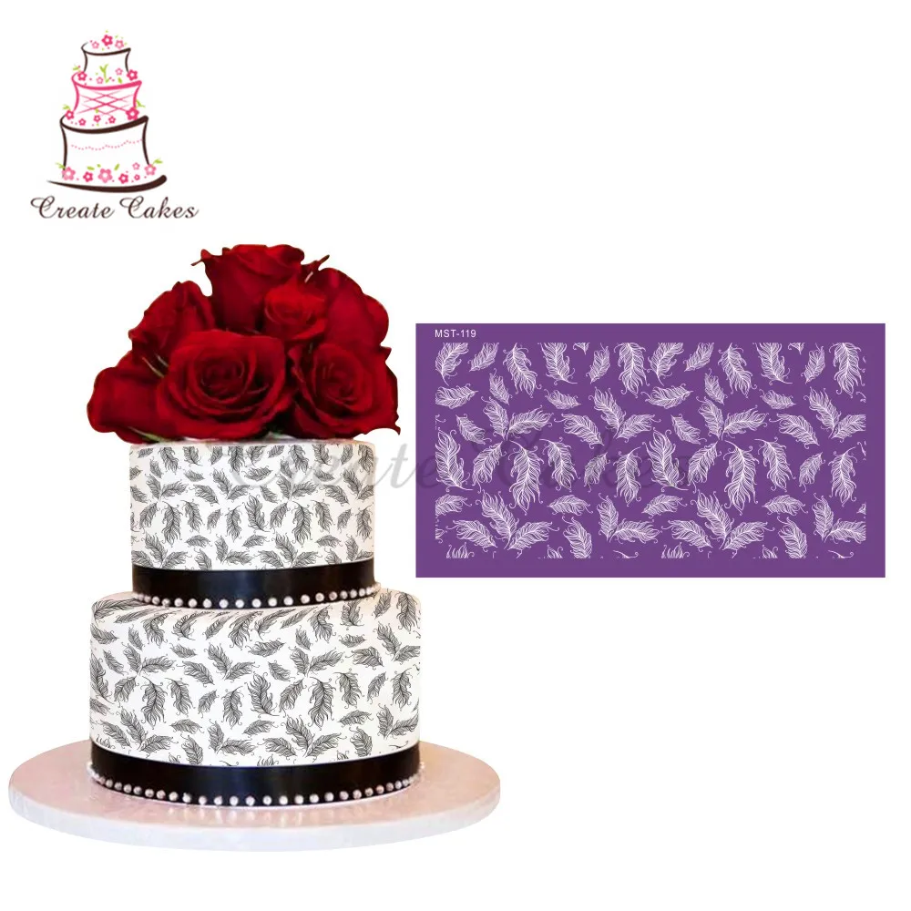 Cake Stencil Feather Mesh Stencils For Wedding Cake Border