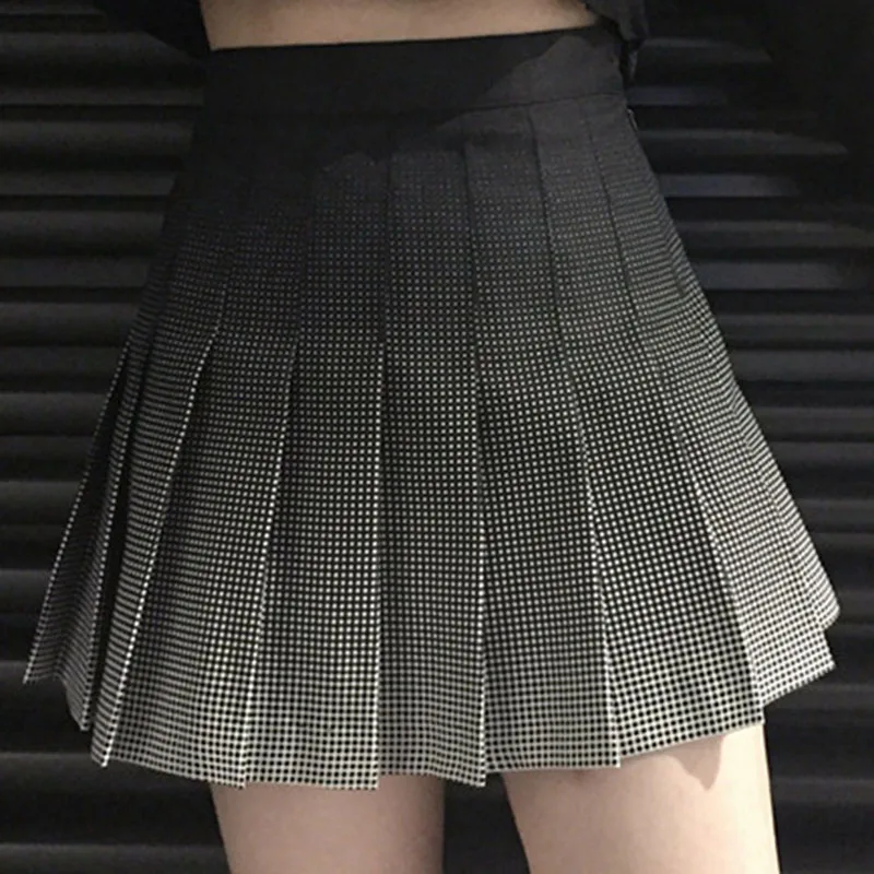 

Korean Fashion Gradient Black Plaid Pleated Skirt Women Summer 2018 Harajuku Vintage High Waist Schoolgirl Short Skirt