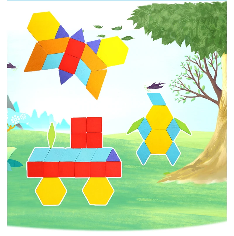 170 шт. набор красочных деревянных пазлов Монтессори, игрушки, геометрическая форма, игра, забавное творчество, Детские Обучающие Детские