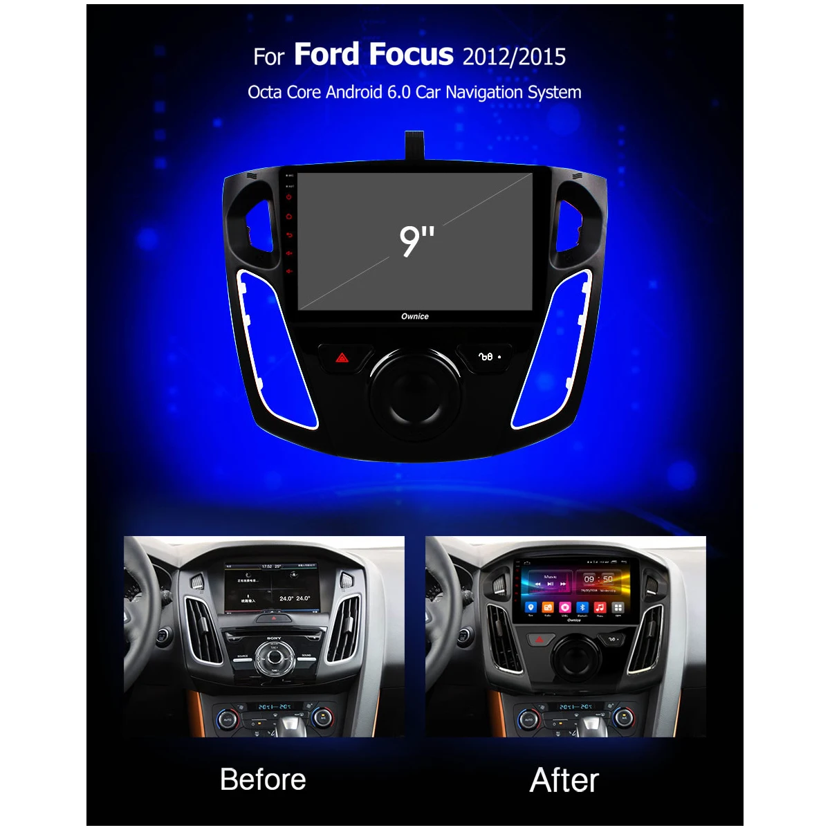 Clearance 9" IPS Android 9.0 Octa Core Car DVD Player For Ford Focus 3 mk3 2012-2018 4G RAM+32G ROM GPS Navi Radio Stereo ADAS DSP CarPlay 1