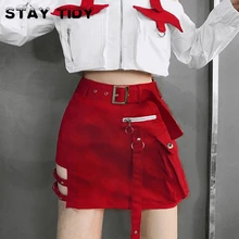 Оставайтесь аккуратными, сексуальные, в готическом стиле, с высокой талией, с вырезами по бокам, юбка для женщин, на молнии, с карманом, с поясом, прямая юбка, летняя, черная, в стиле панк, уличная одежда