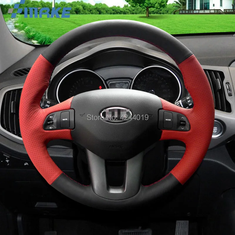 For KIA Sportage 11 16 Red Black Leather DIY Hand Sewing steering wheel
