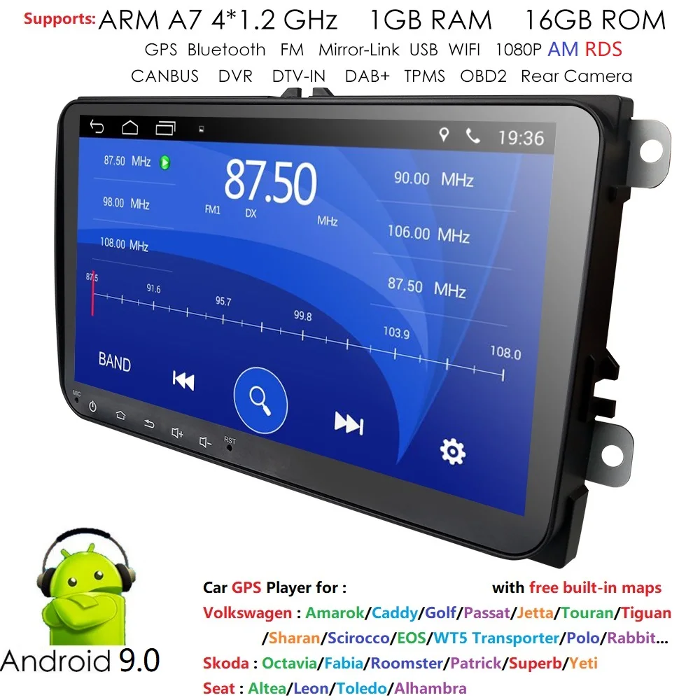 Car Multimedia player 2 Din Car Radio GPS Android 9.0 Autoradio For VW/Volkswagen/POLO/Golf/Skoda/Octavia/Seat/Leon mirror link