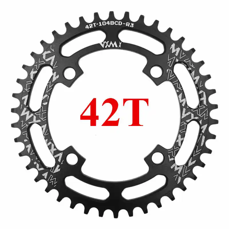 VXM велосипед 104BCD Кривошип Овальный Круглый 30T 32T 34T 36T 38T 40T 42T 44T 46T 48T 50T 52T Звездочка узкая широкая MTB велосипедная цепь - Цвет: ROUND 42T Black
