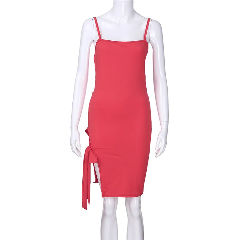 2018 Fashion summer dress women beach dress Ladies Blackless Sleeveless Square Neck Split Bandages Mini Dress vestidos J27#N (3)