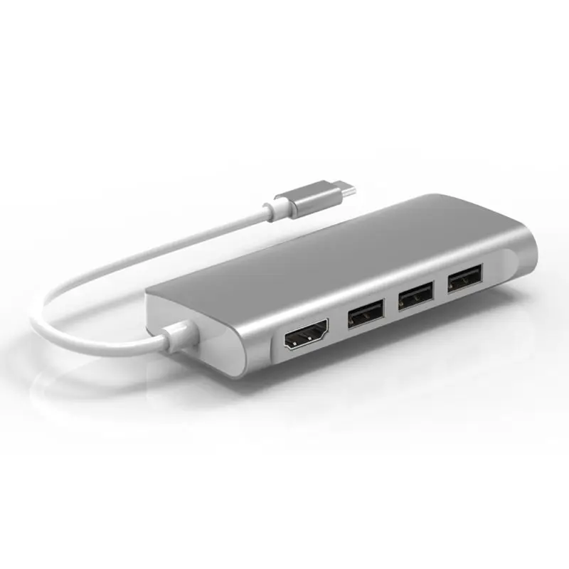  8 In 1 Multifunctional Aluminum Alloy Docking Station Type C to HDMI+3 Ports USB 3.0 SD/TF Card Rea