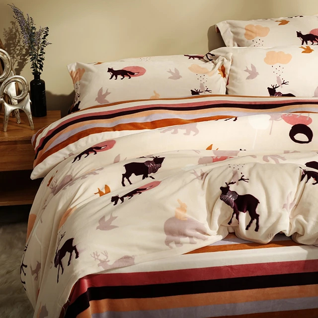 christmas deer flannel duvet cover set colorful stripes bed sheets christmas fleece sheets