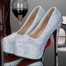 Perfect 2016 women sexy silver & gold rhinestone crystal wedding platform high heels prom shoes zapatos sapato de novia boda 48