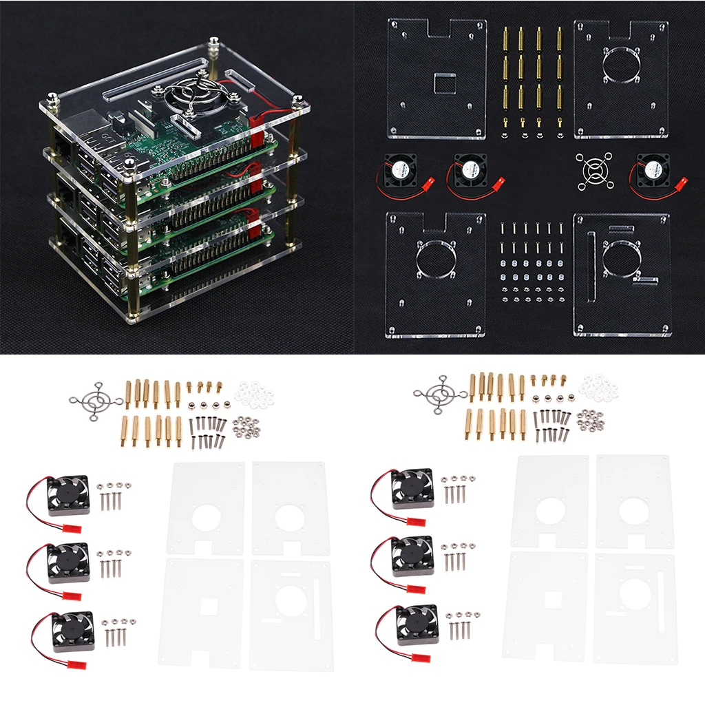 2x акриловый стек чехол Корпус для собак с открытым воздухом+ вентилятор для Raspberry pi 8 шт. акриловый лист 6 шт. Вентилятор охлаждения
