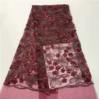 

2019 High Quality Net Wedding Lace Fabric New Nigerian Sequins Tulle Mesh Lace wine Color Lady Dress Lace Guipure Material green