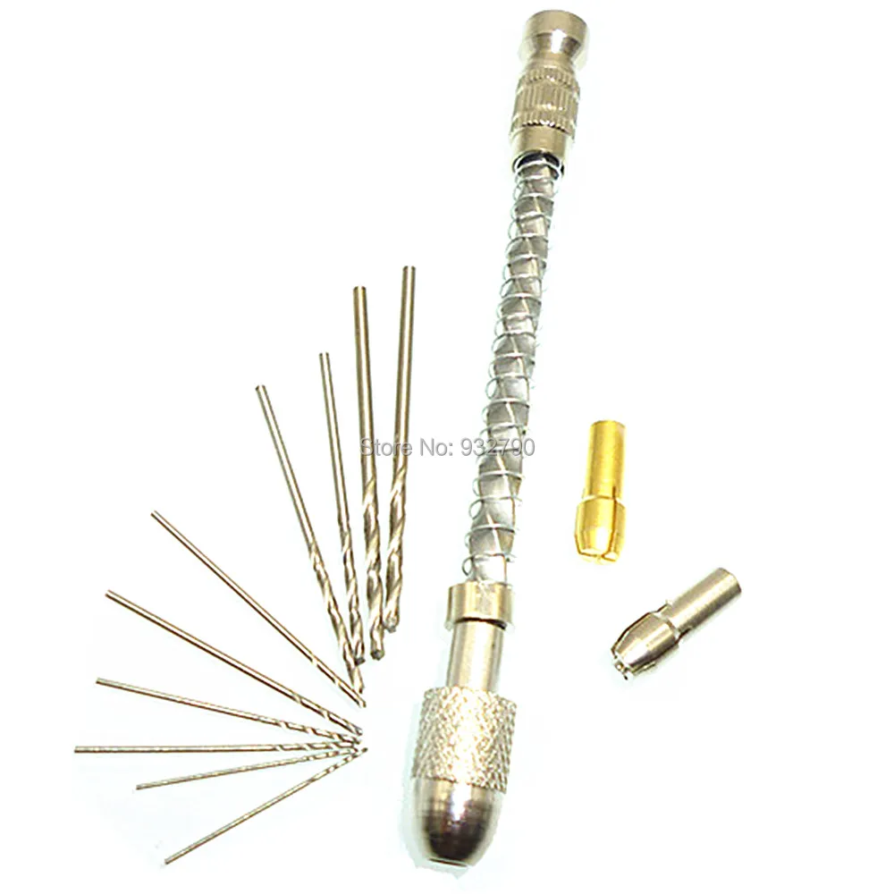 Mini Spiral Hand Push Drill With 2 Collets with 10pc 0.6mm-2mm Micro-drill Bits Hobby Craft Twist Drills Bit Model Hole Drilling
