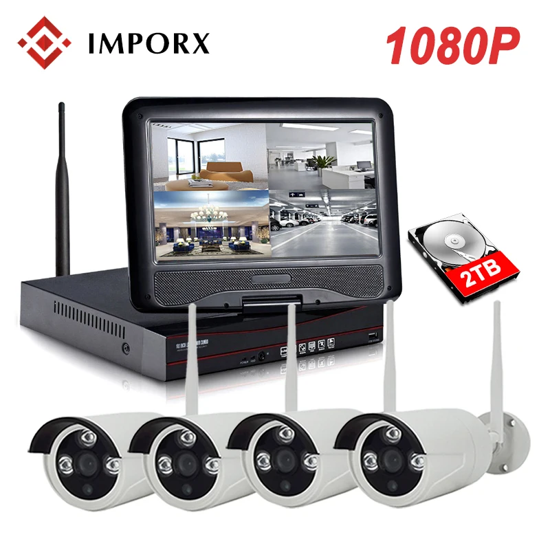 IMPORX WIFI IP Bullet Camera 1080P 4CH NVR Wireless CCTV Security System Kit Infrared 4PCS Cam Remote Viewing by IP Pro 2TB HDD IMPORX WIFI IP Bullet Camera 1080P 4CH NVR Wireless CCTV Security System Kit Infrared 4PCS Cam Remote Viewing by IP Pro 2TB HDD