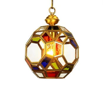 

American country small chandelier contracted copper single head glass dining room chandelier balcony corridor porch desk lamp