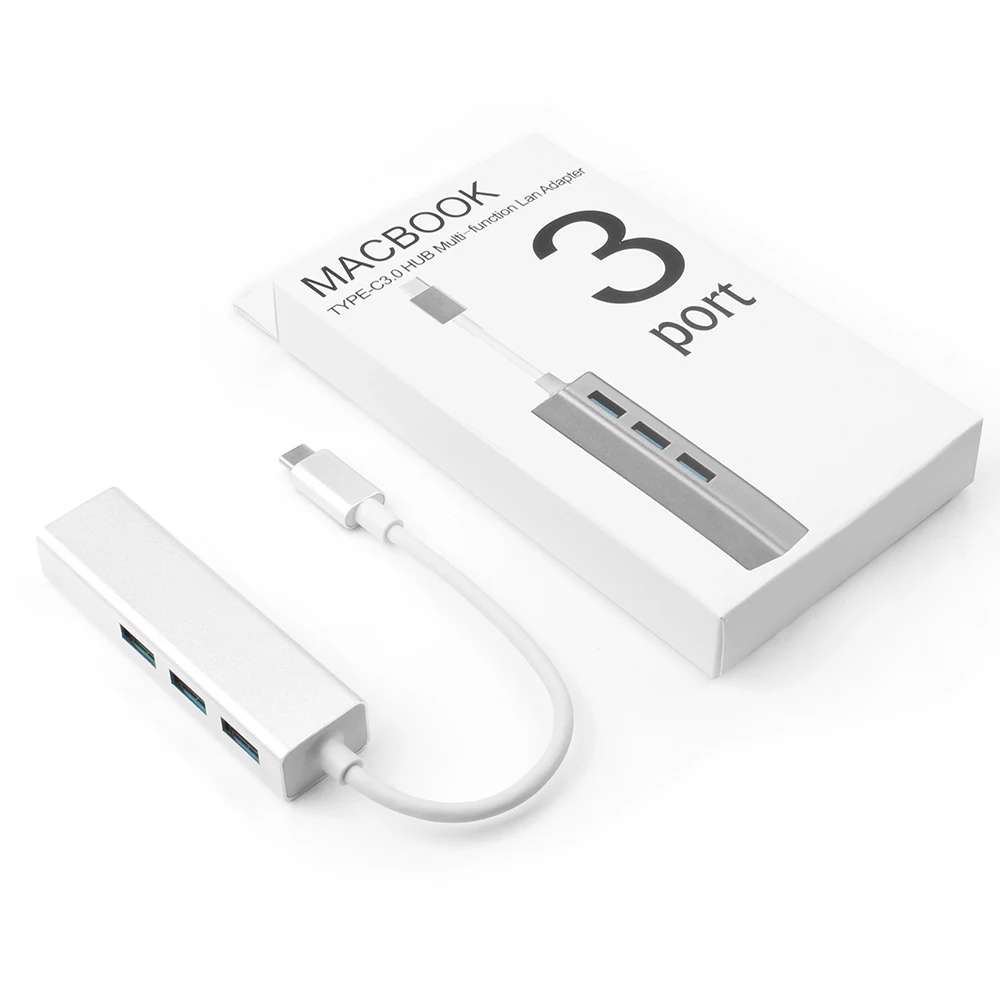 USB C на 3 порта USB разветвитель 3,0 концентратор type C Thunderbolt 3 для RJ45 100 Мбит/с Ethernet адаптер для Macbook Pro 13 15 16 дюймов - Цвет: silver