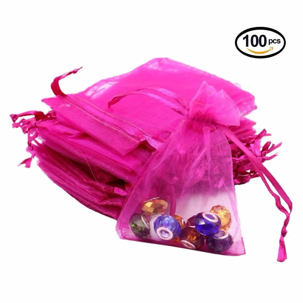 100 шт мешков из органзы, смешанные цвета, Ювелирная Подарочная упаковка для конфет, мешочки для украшения свадебной вечеринки 7x9cm