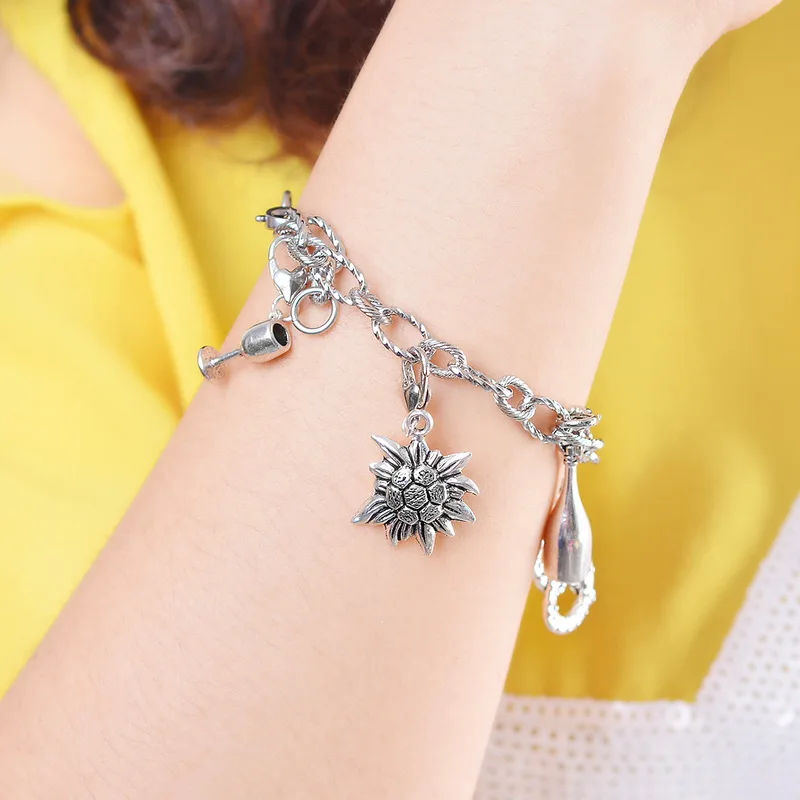 

FUNIQUE 1PCs/Set German Beer Bracelets Bracelet Homemade Ancient Silver Beer Bottle Pendant Charm Bracelet
