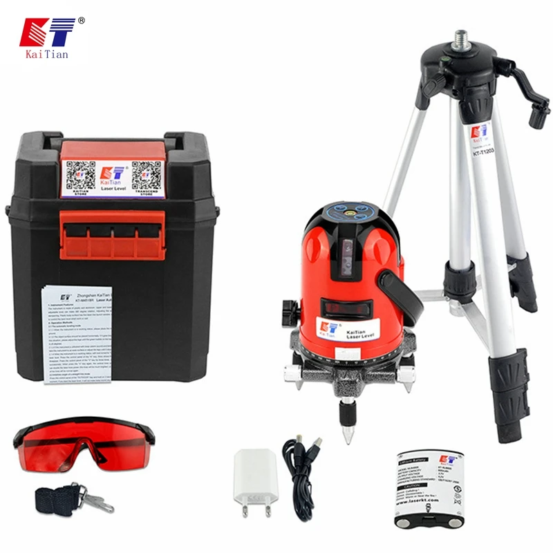 

KaiTian Laser Level Tripod 360 Rotary Slash Function with Outdoor 635nm 5 Lines 6 Points Level EU Self-Leveling Livella Laser