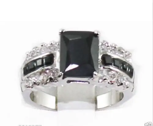 

shipping> Genuine black Tourmaline Silver ring size 7-8#