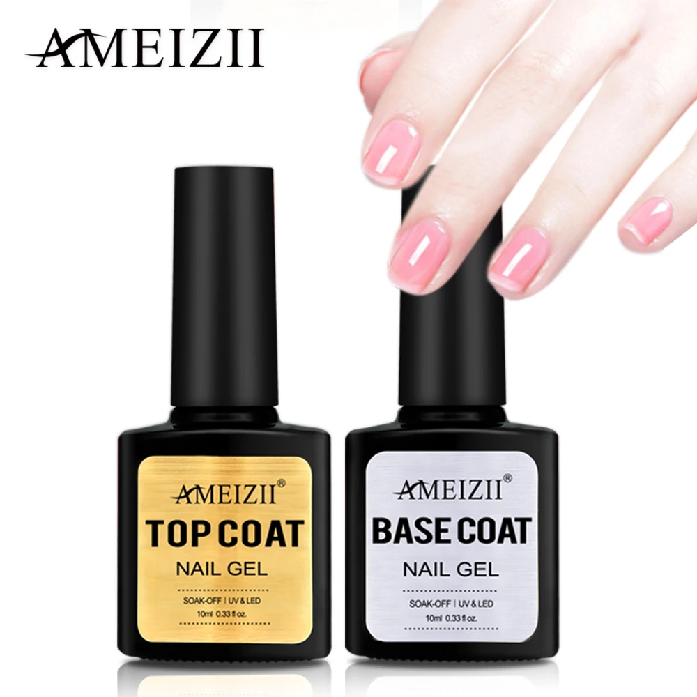 

AMEIZII Top Base Coat Soak Off Gel Nail Polish UV LED Nail Primer Builder Fingernail Gel Varnish Transparent Nail Art Lacquer