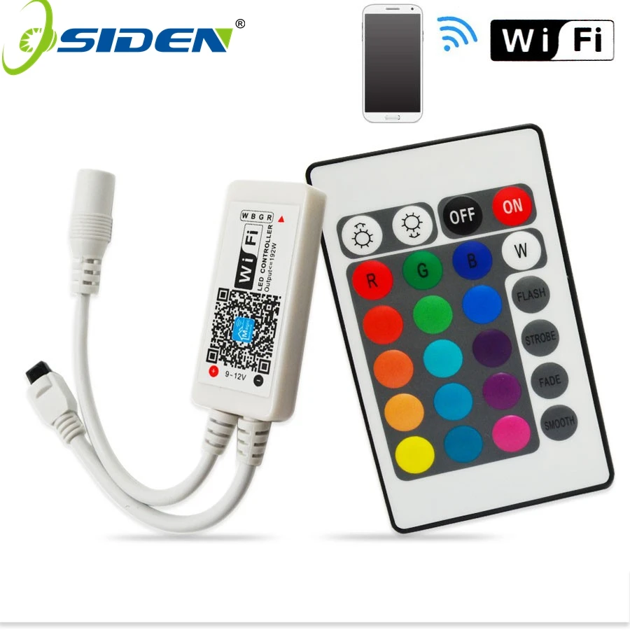 Wifi LED RGB / RGBW Controler DC12V MIni Wifi + IR 24 Key Remote Controller for RGB / RGBW LED Strip