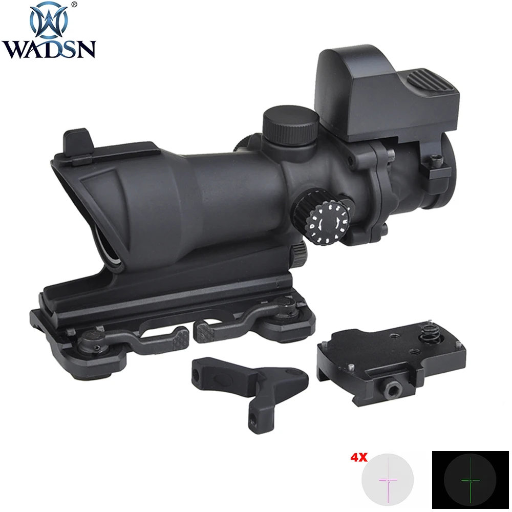 

WADSN Hunting Riflescope Tactical Reticle Dot Sight Scope ACOG 4X32 Red/Green with QD Mount Mini RedDot Shooting Sight AO5321