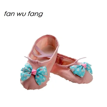 

fan wu fang Bowtie Ballet Dance Shoes Women Soft Canvas Blue Floral For Girls Children Slippers Sneakers According The CM To Buy
